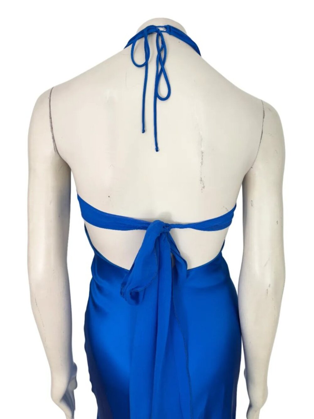 VTG CACHE 100% Silk Halter Neck Formal Mermaid Dress Royal Blue Y2K SZ 6 - Picture 6 of 13